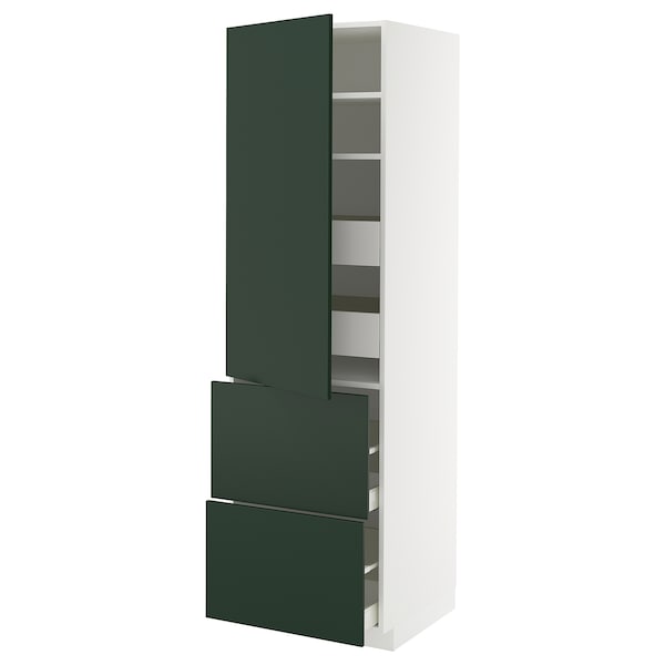 METOD / MAXIMERA - Hi cab w shlvs/4 drawers/dr/2 frnts, white/Havstorp deep green, 60x60x200 cm