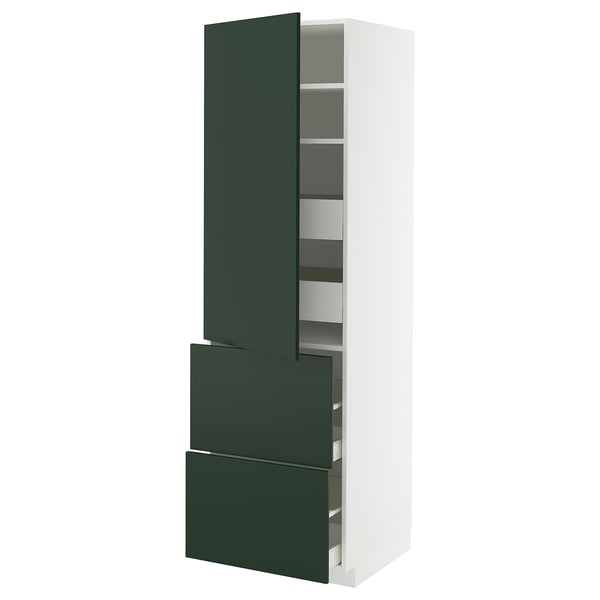 METOD / MAXIMERA hi cab w shlvs/4 drawers/dr/2 frnts, white/Havstorp deep green, 60x60x200 cm