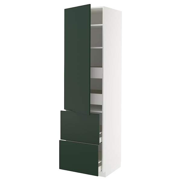 METOD / MAXIMERA - Hi cab w shlvs/4 drawers/dr/2 frnts, white/Havstorp deep green, 60x60x220 cm