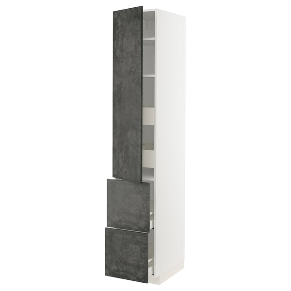 METOD / MAXIMERA hi cab w shlvs/4 drawers/dr/2 frnts, white/Kalhyttan dark grey concrete effect, 40x60x220 cm