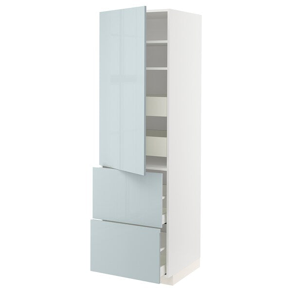 METOD / MAXIMERA - Hi cab w shlvs/4 drawers/dr/2 frnts, white/Kallarp light grey-blue, 60x60x200 cm