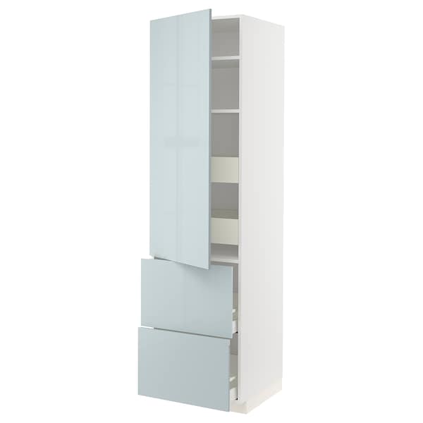 METOD / MAXIMERA - Hi cab w shlvs/4 drawers/dr/2 frnts, white/Kallarp light grey-blue, 60x60x220 cm