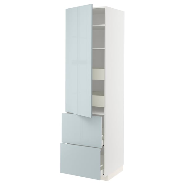 METOD / MAXIMERA hi cab w shlvs/4 drawers/dr/2 frnts, white/Kallarp light grey-blue