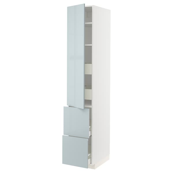 METOD / MAXIMERA - Hi cab w shlvs/4 drawers/dr/2 frnts, white/Kallarp light grey-blue, 40x60x220 cm