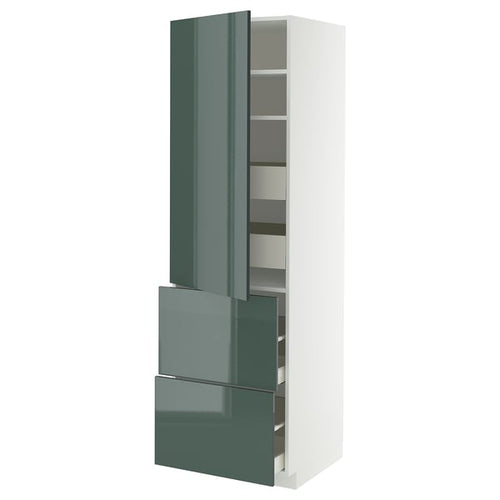 METOD / MAXIMERA hi cab w shlvs/4 drawers/dr/2 frnts, white/Kallarp high-gloss dark grey-green, 60x60x200 cm