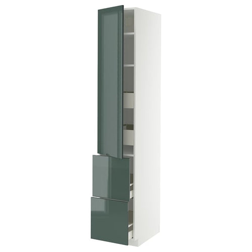 METOD / MAXIMERA hi cab w shlvs/4 drawers/dr/2 frnts, white/Kallarp high-gloss dark grey-green, 40x60x220 cm