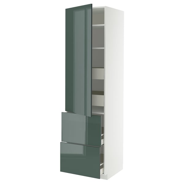 METOD / MAXIMERA hi cab w shlvs/4 drawers/dr/2 frnts, white/Kallarp high-gloss dark grey-green, 60x60x220 cm