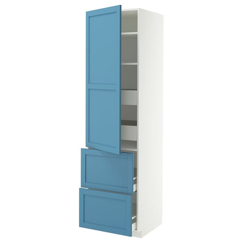 METOD / MAXIMERA hi cab w shlvs/4 drawers/dr/2 frnts, white/Lerhyttan blue, 60x60x220 cm