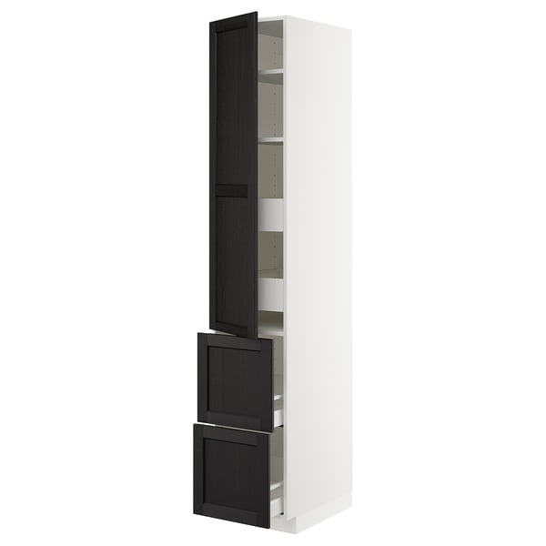 METOD / MAXIMERA hi cab w shlvs/4 drawers/dr/2 frnts, white/Lerhyttan black stained, 40x60x220 cm