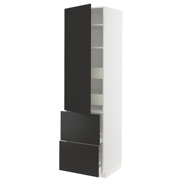 METOD / MAXIMERA hi cab w shlvs/4 drawers/dr/2 frnts, white/Nickebo matt anthracite, 60x60x220 cm