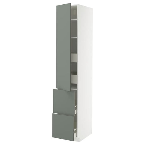 METOD / MAXIMERA - METOD / MAXIMERA Hi cab w shlvs/4 drawers/dr/2 frnts, white/Nickebo matt grey-green, 40x60x220 cm