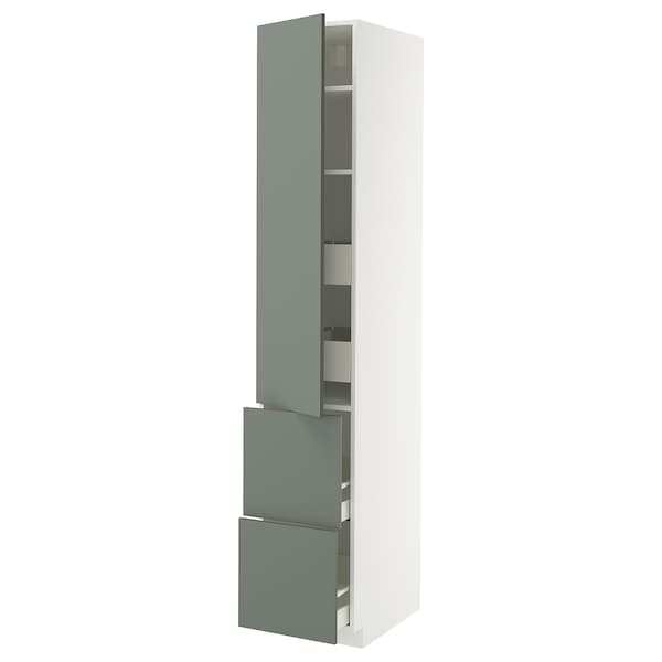 METOD / MAXIMERA - METOD / MAXIMERA Hi cab w shlvs/4 drawers/dr/2 frnts, white/Nickebo matt grey-green, 40x60x220 cm