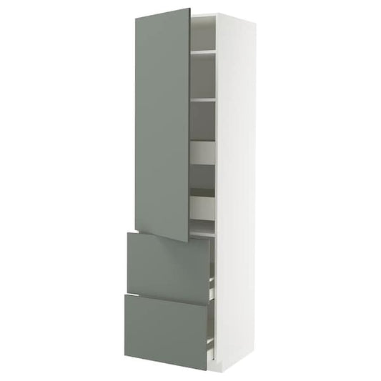 Ikea METOD / MAXIMERA - Hi cab w shlvs/4 drawers/dr/2 frnts, white/Nickebo matt grey-green, 60x60x220 cm