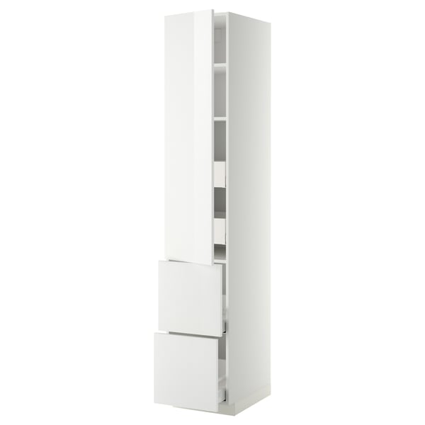 METOD / MAXIMERA hi cab w shlvs/4 drawers/dr/2 frnts, white/Ringhult white, 40x60x220 cm