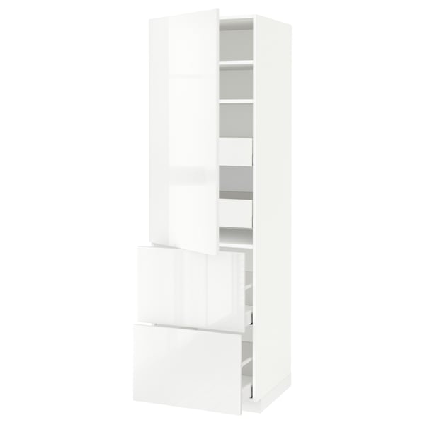 METOD / MAXIMERA hi cab w shlvs/4 drawers/dr/2 frnts, white/Ringhult white, 60x60x200 cm