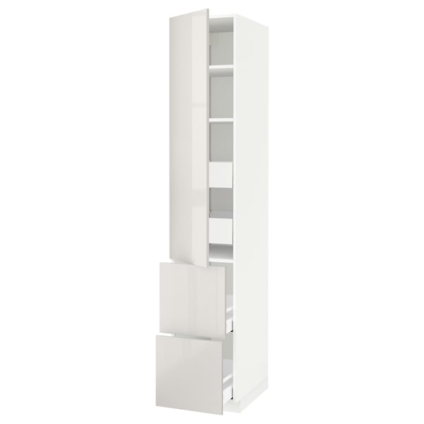 METOD / MAXIMERA hi cab w shlvs/4 drawers/dr/2 frnts, white/Ringhult light grey, 40x60x220 cm