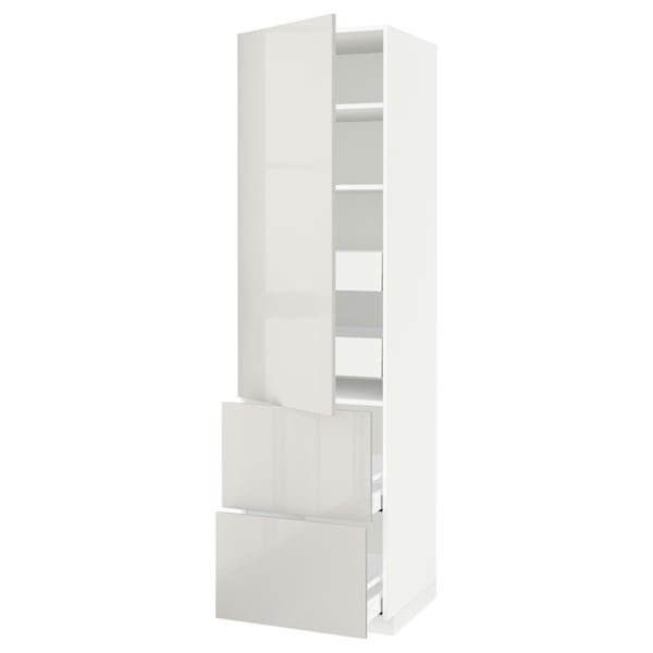 METOD / MAXIMERA hi cab w shlvs/4 drawers/dr/2 frnts, white/Ringhult light grey, 60x60x220 cm