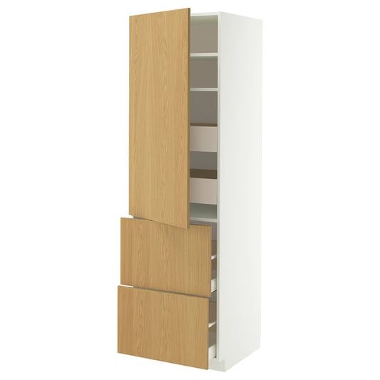 METOD / MAXIMERA hi cab w shlvs/4 drawers/dr/2 frnts, white/Sinarp oak veneer, 60x60x200 cm