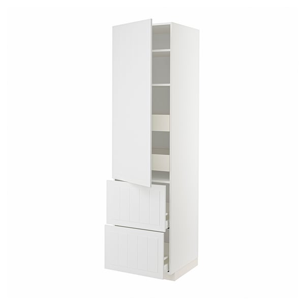 METOD / MAXIMERA hi cab w shlvs/4 drawers/dr/2 frnts, white/Stensund white, 60x60x220 cm
