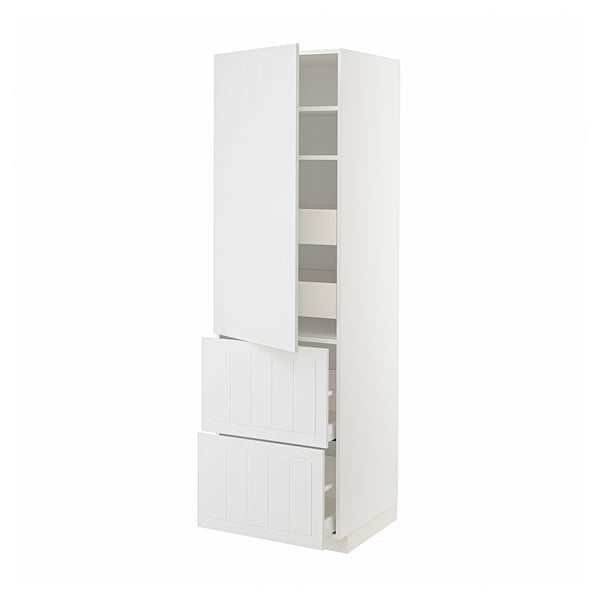 METOD / MAXIMERA hi cab w shlvs/4 drawers/dr/2 frnts, white/Stensund white, 60x60x200 cm