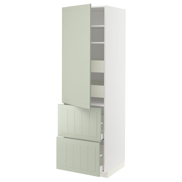 METOD / MAXIMERA hi cab w shlvs/4 drawers/dr/2 frnts, white/Stensund light green, 60x60x200 cm