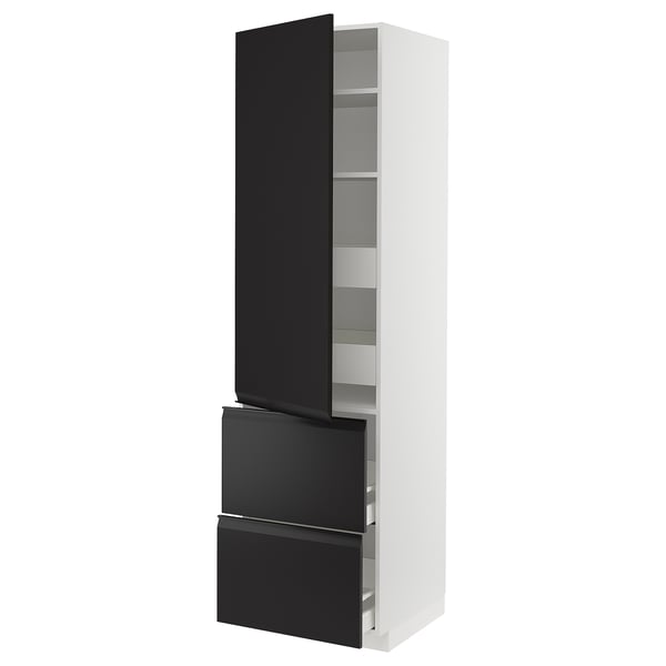 METOD / MAXIMERA hi cab w shlvs/4 drawers/dr/2 frnts, white/Upplöv matt anthracite, 60x60x220 cm