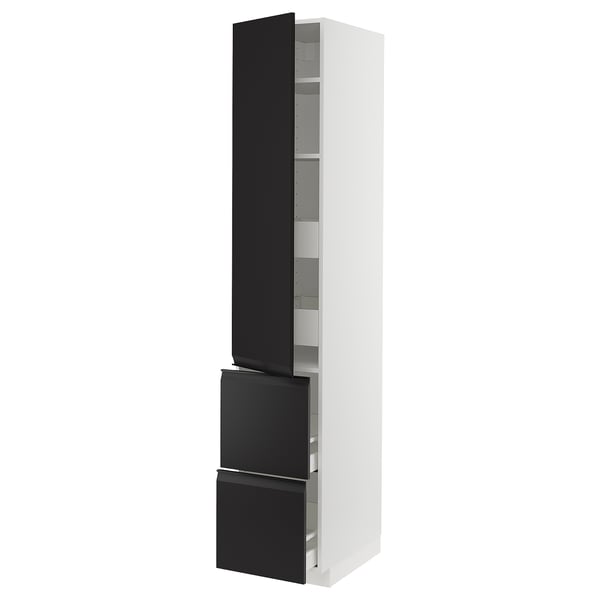 METOD / MAXIMERA hi cab w shlvs/4 drawers/dr/2 frnts, white/Upplöv matt anthracite, 40x60x220 cm