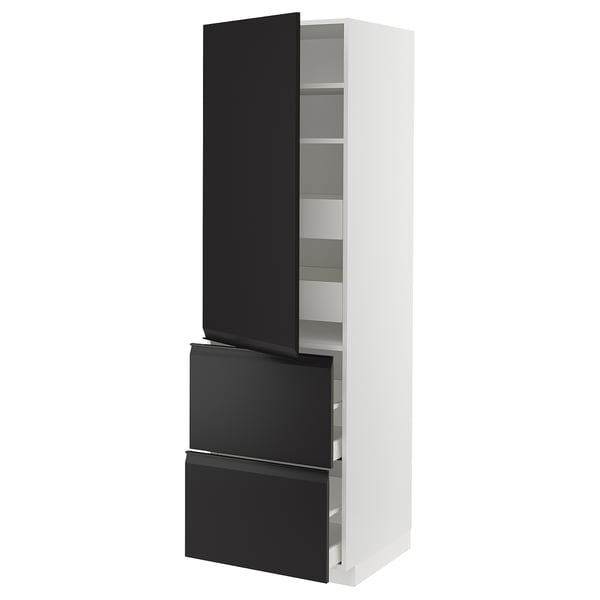 METOD / MAXIMERA hi cab w shlvs/4 drawers/dr/2 frnts, white/Upplöv matt anthracite, 60x60x200 cm
