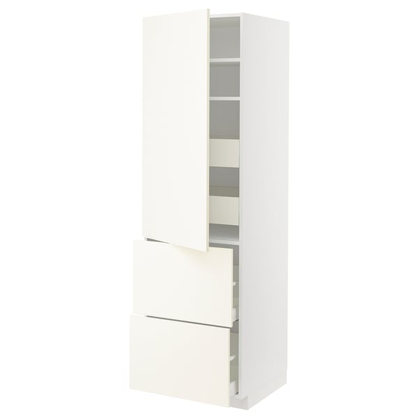 METOD / MAXIMERA hi cab w shlvs/4 drawers/dr/2 frnts, white/Vallstena white, 60x60x200 cm