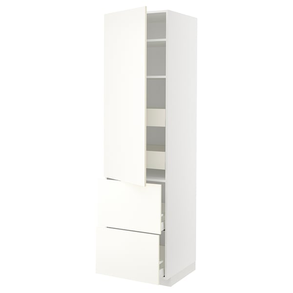 METOD / MAXIMERA hi cab w shlvs/4 drawers/dr/2 frnts, white/Vallstena white, 60x60x220 cm