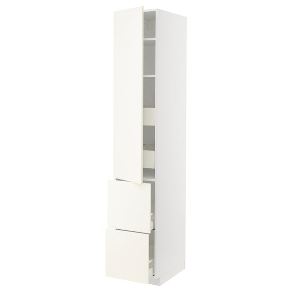 METOD / MAXIMERA hi cab w shlvs/4 drawers/dr/2 frnts, white/Vallstena white, 40x60x220 cm