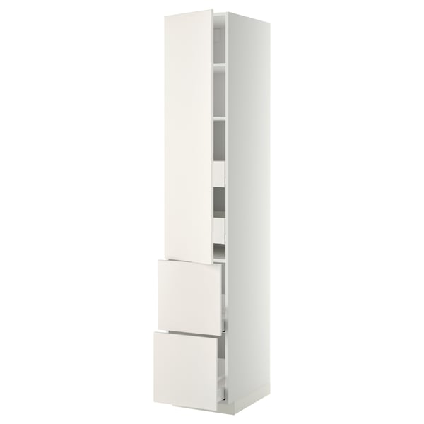METOD / MAXIMERA hi cab w shlvs/4 drawers/dr/2 frnts, white/Veddinge white, 40x60x220 cm