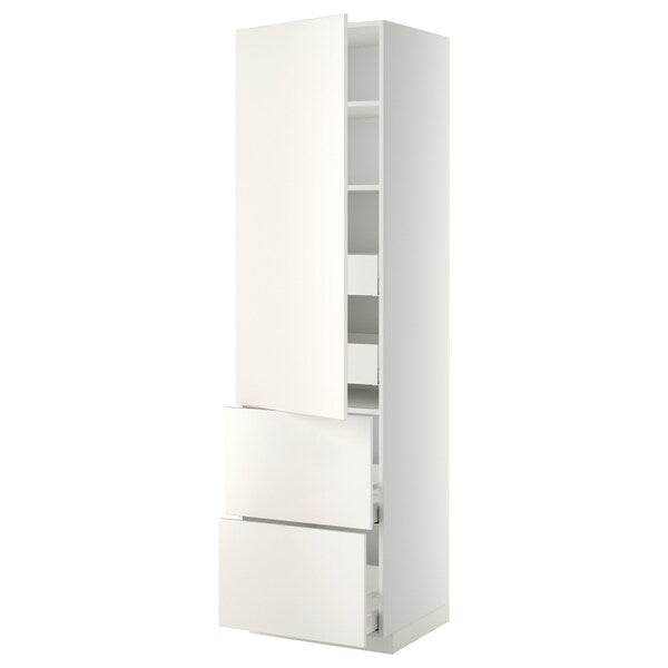 METOD / MAXIMERA - Hi cab w shlvs/4 drawers/dr/2 frnts, white/Veddinge white, 60x60x220 cm