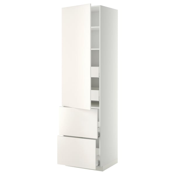METOD / MAXIMERA hi cab w shlvs/4 drawers/dr/2 frnts, white/Veddinge white, 60x60x220 cm