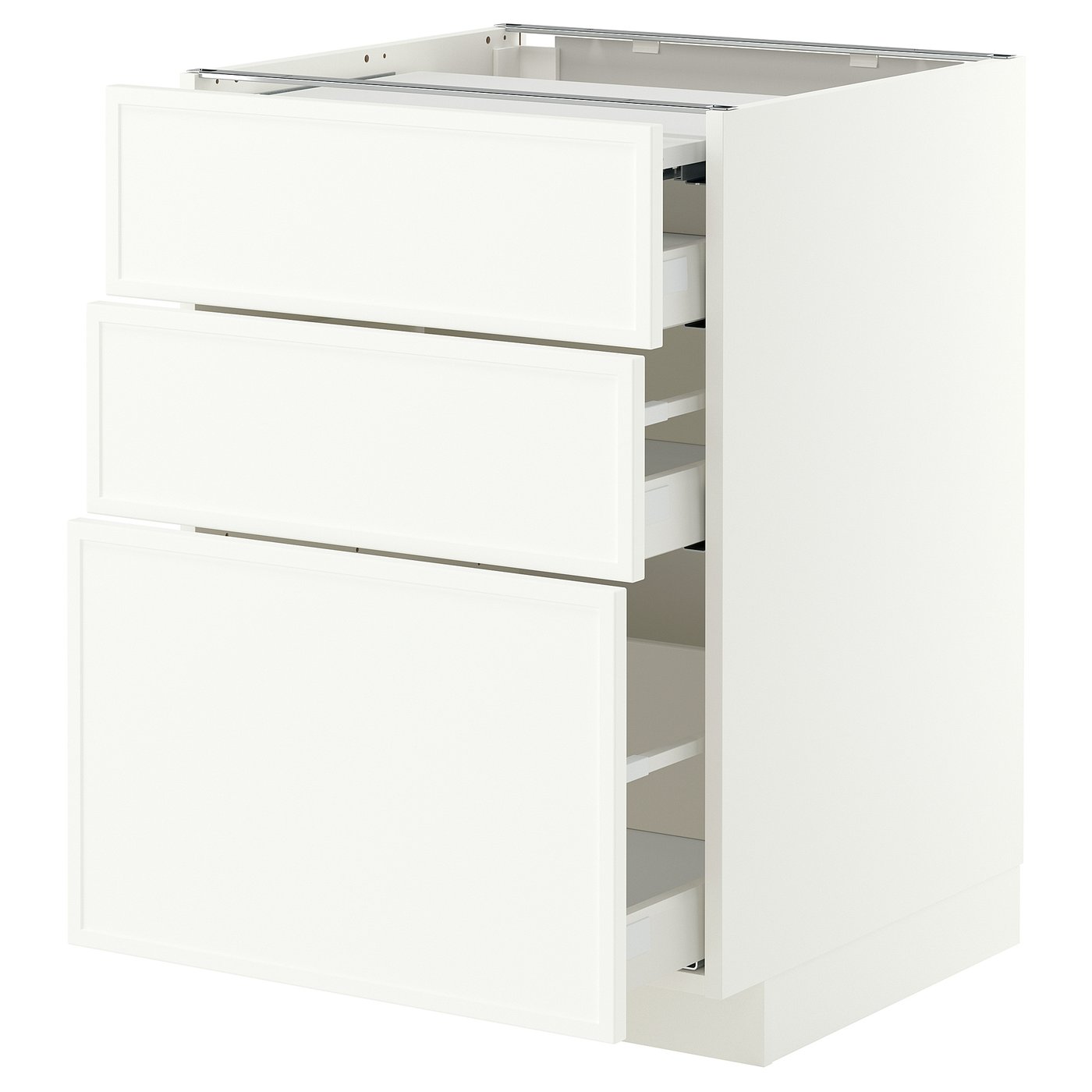 METOD / MAXIMERA bc w pull-out work surface/3drw, white/Aspudden matt white, 60x60 cm