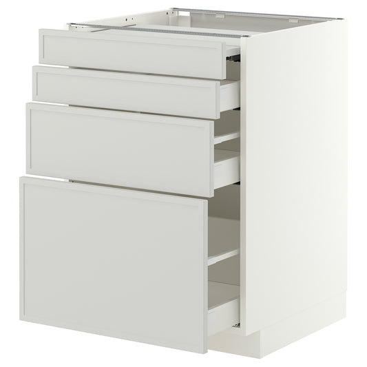 METOD / MAXIMERA bc w pull-out work surface/3drw, white/Aspudden light grey, 60x60 cm