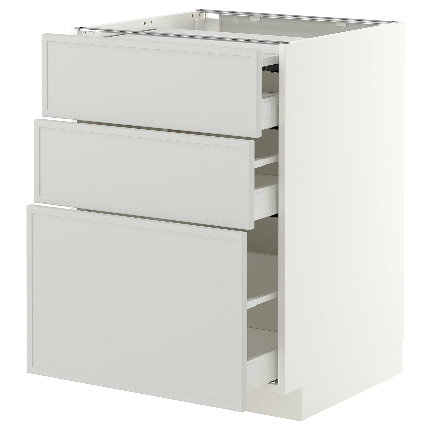 METOD / MAXIMERA bc w pull-out work surface/3drw, white/Aspudden light grey, 60x60 cm