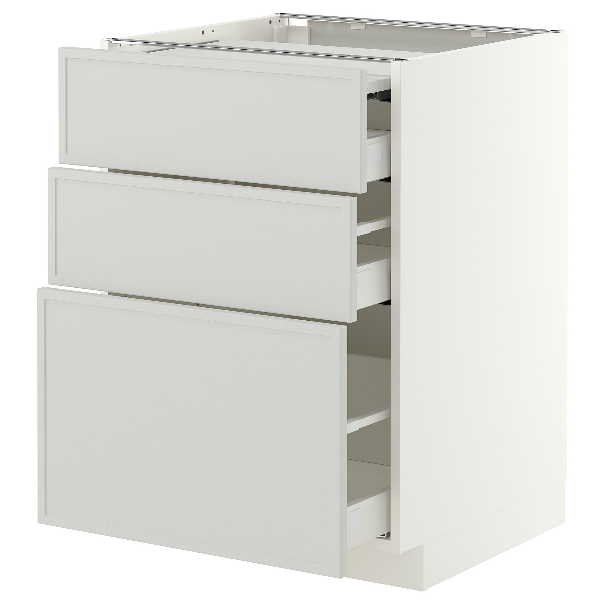 METOD / MAXIMERA bc w pull-out work surface/3drw, white/Aspudden light grey, 60x60 cm