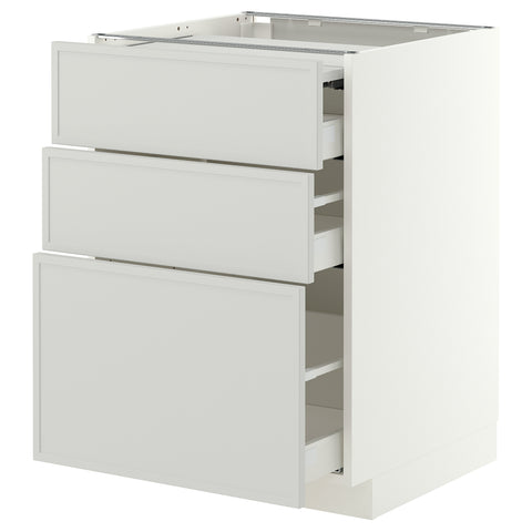METOD / MAXIMERA bc w pull-out work surface/3drw, white/Aspudden light grey, 60.0x80.0x60.0 cm