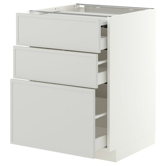 METOD / MAXIMERA bc w pull-out work surface/3drw, white/Aspudden light grey, 60x60 cm