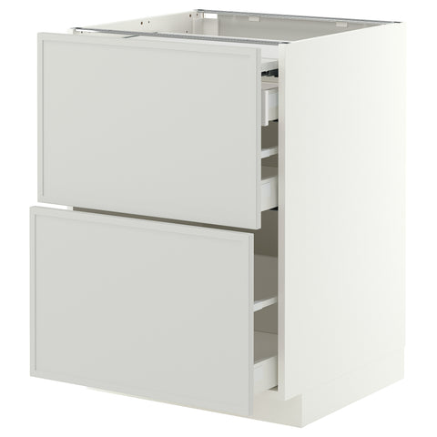 METOD / MAXIMERA bc w pull-out work surface/3drw, white/Aspudden light grey, 60.0x80.0x60.0 cm