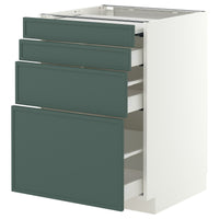 METOD / MAXIMERA bc w pull-out work surface/3drw, white/Aspudden dark grey-green, 60x60 cm