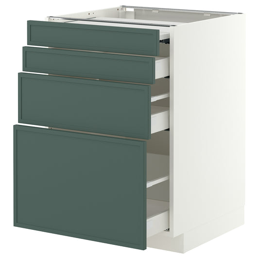METOD / MAXIMERA bc w pull-out work surface/3drw, white/Aspudden dark grey-green, 60x60 cm