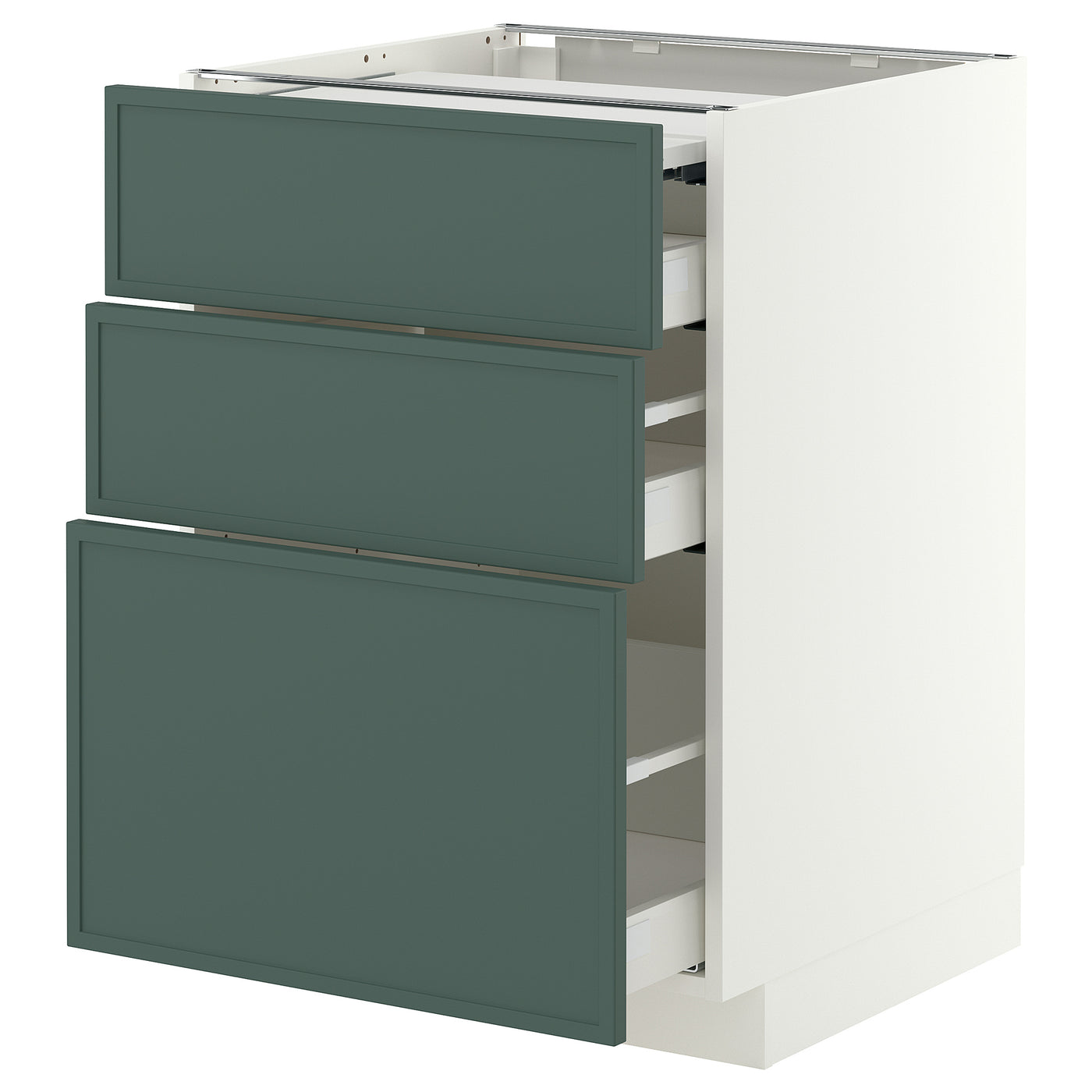 METOD / MAXIMERA bc w pull-out work surface/3drw, white/Aspudden dark grey-green, 60x60 cm