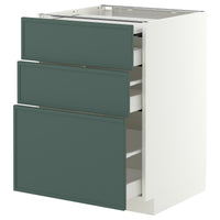 METOD / MAXIMERA bc w pull-out work surface/3drw, white/Aspudden dark grey-green, 60x60 cm