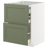 METOD / MAXIMERA bc w pull-out work surface/3drw, white/Axstad grey-green, 60x60 cm