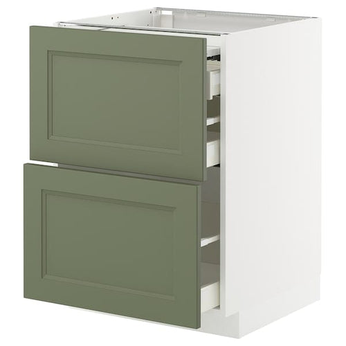METOD / MAXIMERA - METOD / MAXIMERA Bc w pull-out work surface/3drw, white/Axstad grey-green, 60x60 cm
