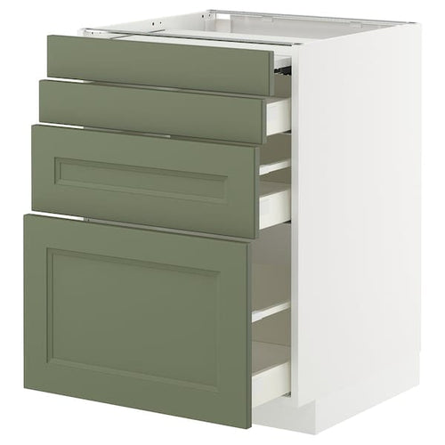 METOD / MAXIMERA - METOD / MAXIMERA Bc w pull-out work surface/3drw, white/Axstad grey-green, 60x60 cm