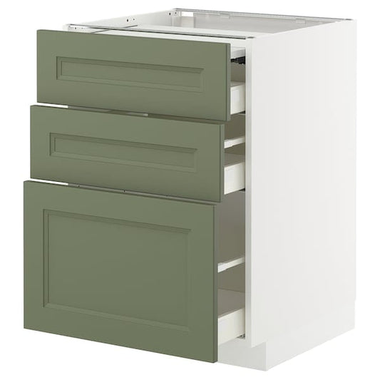 Ikea METOD/MAXIMERA - Furniture/extr/3 drawers, white/Axstad gray-green,60x60 cm