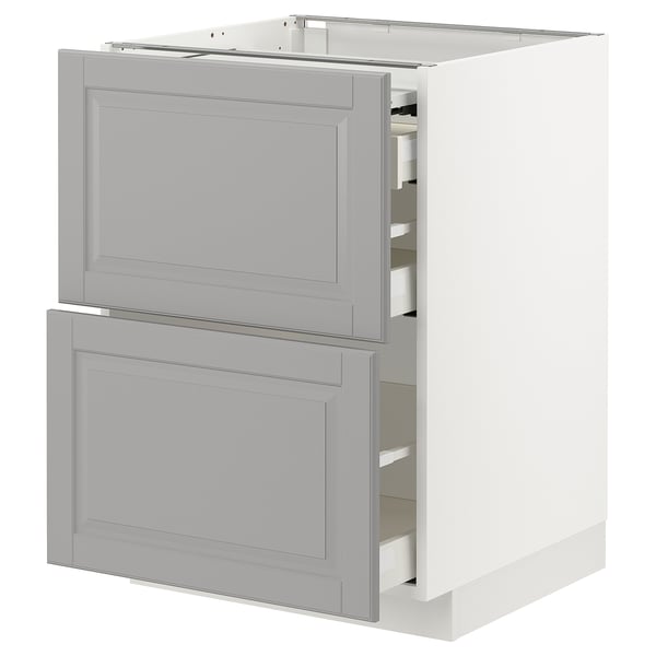 METOD / MAXIMERA - METOD / MAXIMERA Bc w pull-out work surface/3drw, white/Bodbyn grey, 60x60 cm